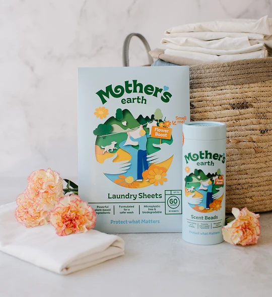 Feuilles de lessive et perles parfumées Mother's Earth, packaging sans plastique